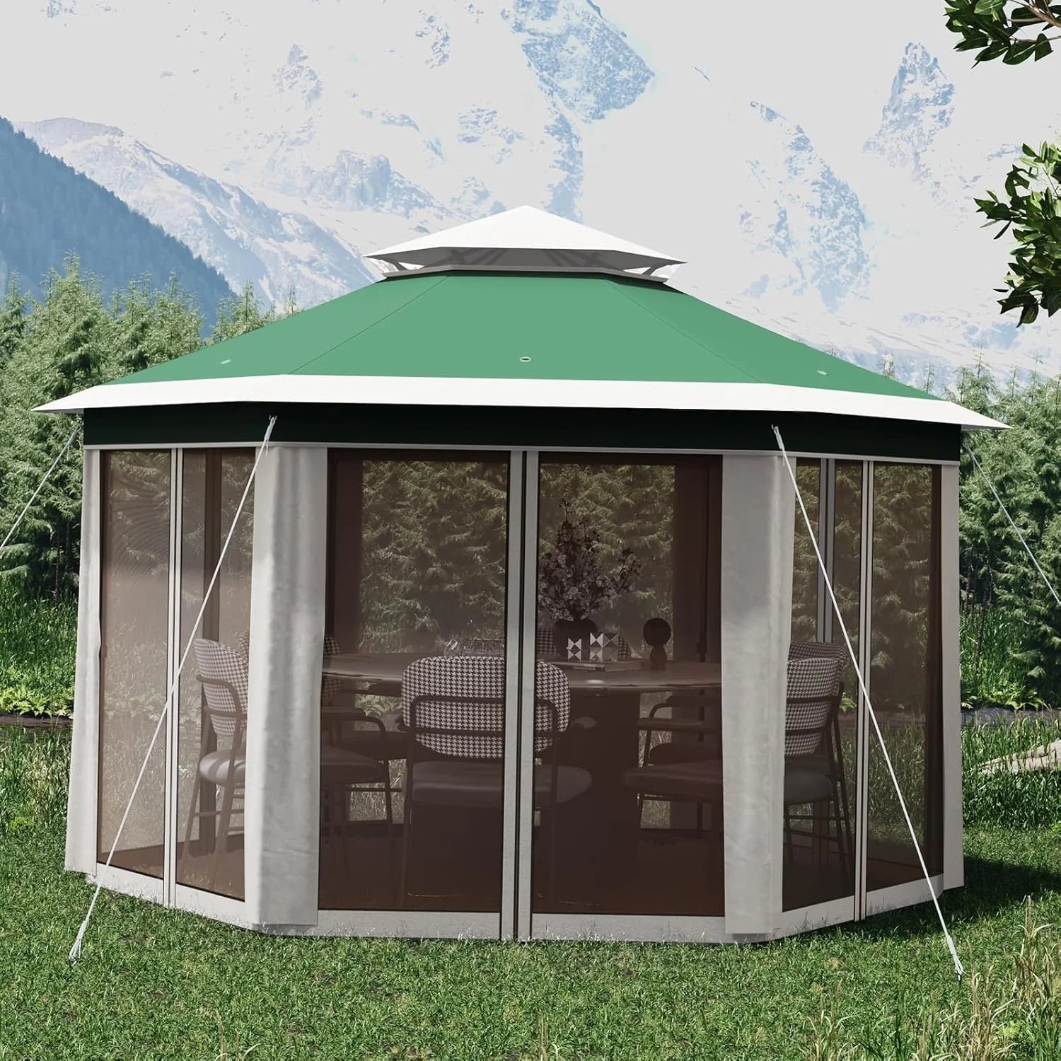 13x13 Gazebo Outdoor Canopy Shelter,Instant Patio Gazebo Sun Shade Canopy Tent with 6 Zippered Mesh Netting and Strong Steel Frame for Lawn,Garden,Backyard,Deck Party