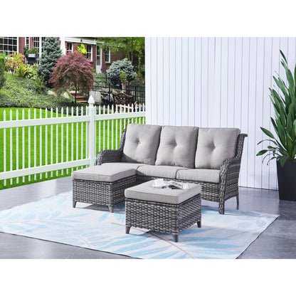 Pocassy 5-Piece Patio Furniture Set with Ottomans Brown/Beige