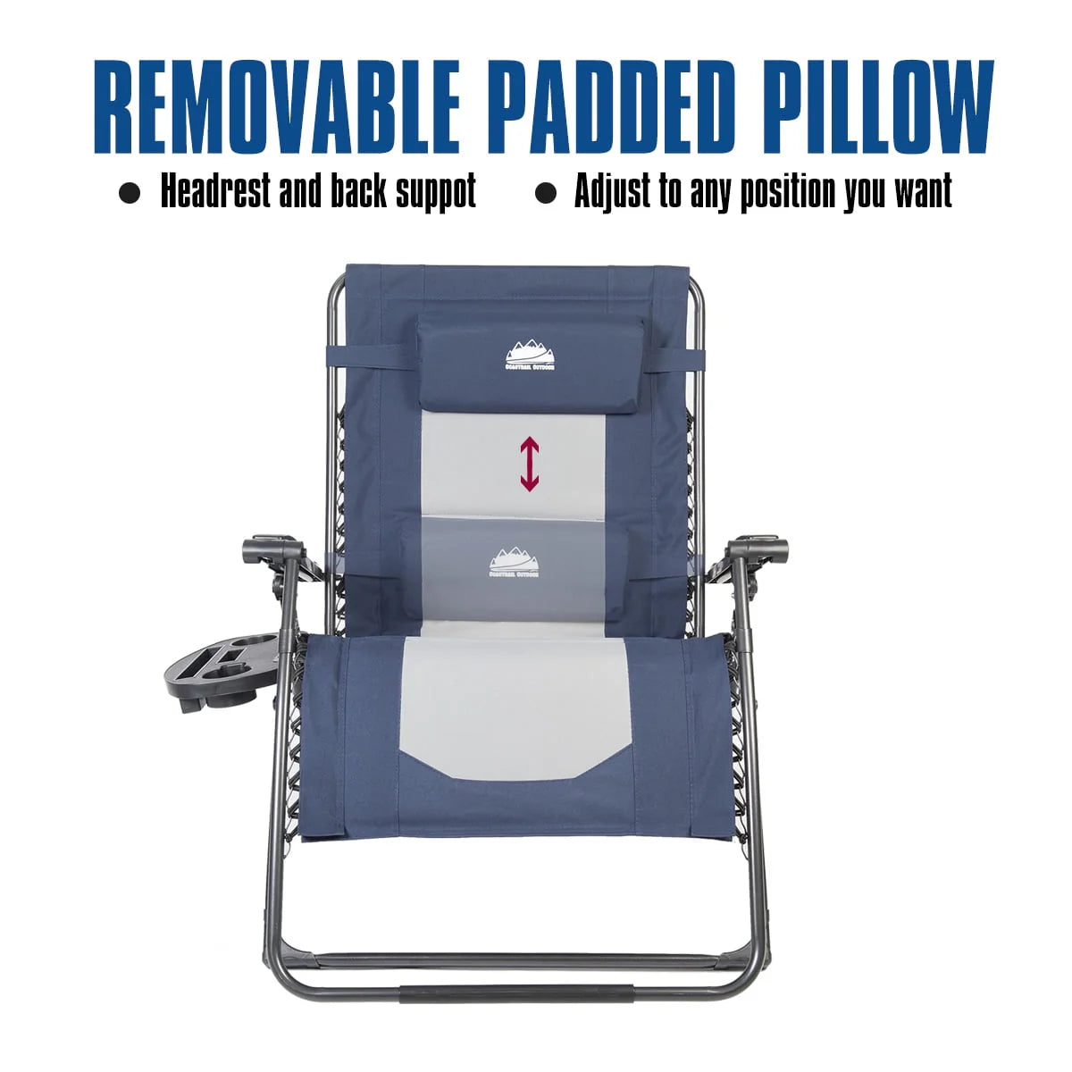 Coastrail Outdoor Oversized Zero Gravity Chair Wood Armrest Padded XXL Folding Patio Lounge Adjustable Recliner with Cup Holder & Side Table, 400lbs Weight Capacity, Blue