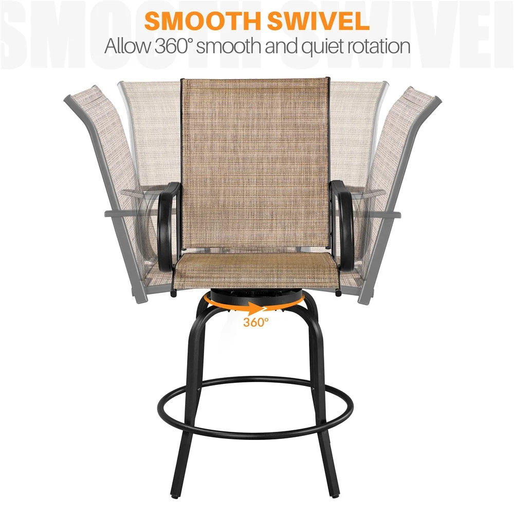 Topeakmart 2pcs Texteline Swivel Garden Patio Bistro Chairs with Footrests, Black/Brown