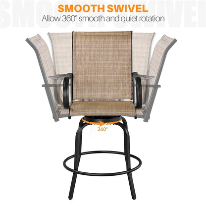 Topeakmart 2pcs Texteline Swivel Garden Patio Bistro Chairs with Footrests, Black/Brown