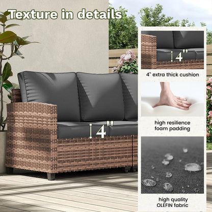 POTEBAN Patio Furniture Set, 7 Pieces Outdoor Sectional Sofa Couch with Chairs, Ottomans and Comfy Cushions, All Weather Wicker Rattan Patio Conversation Set for Garden Backyard Dark Grey