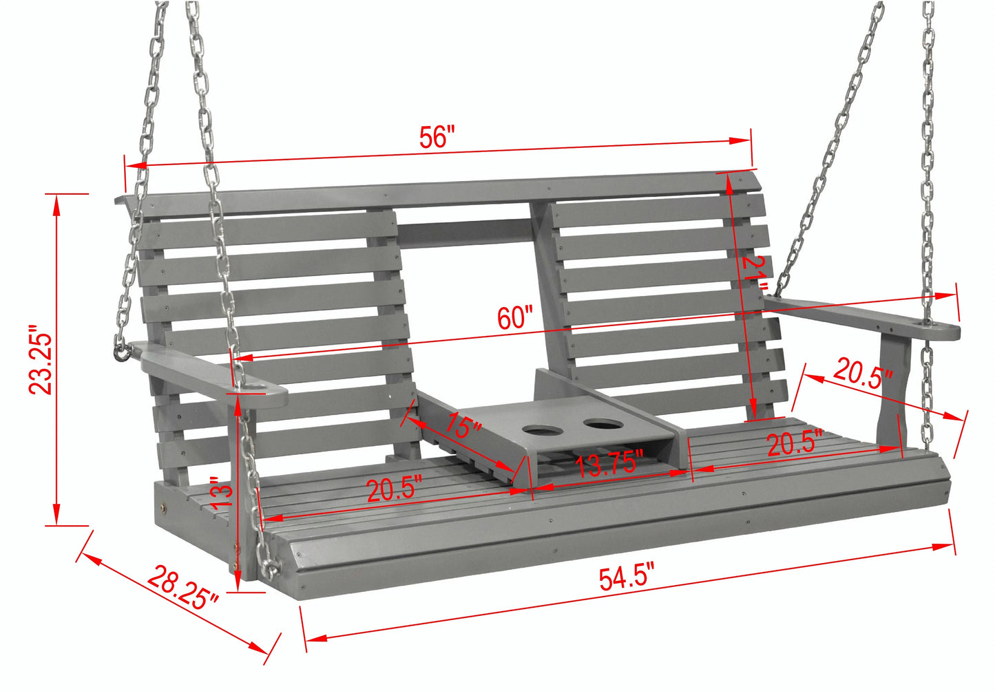 Outdoor Patio Garden Furniture 3-Person Hanging Wood Porch Swing, Weather Resistant Finish-White