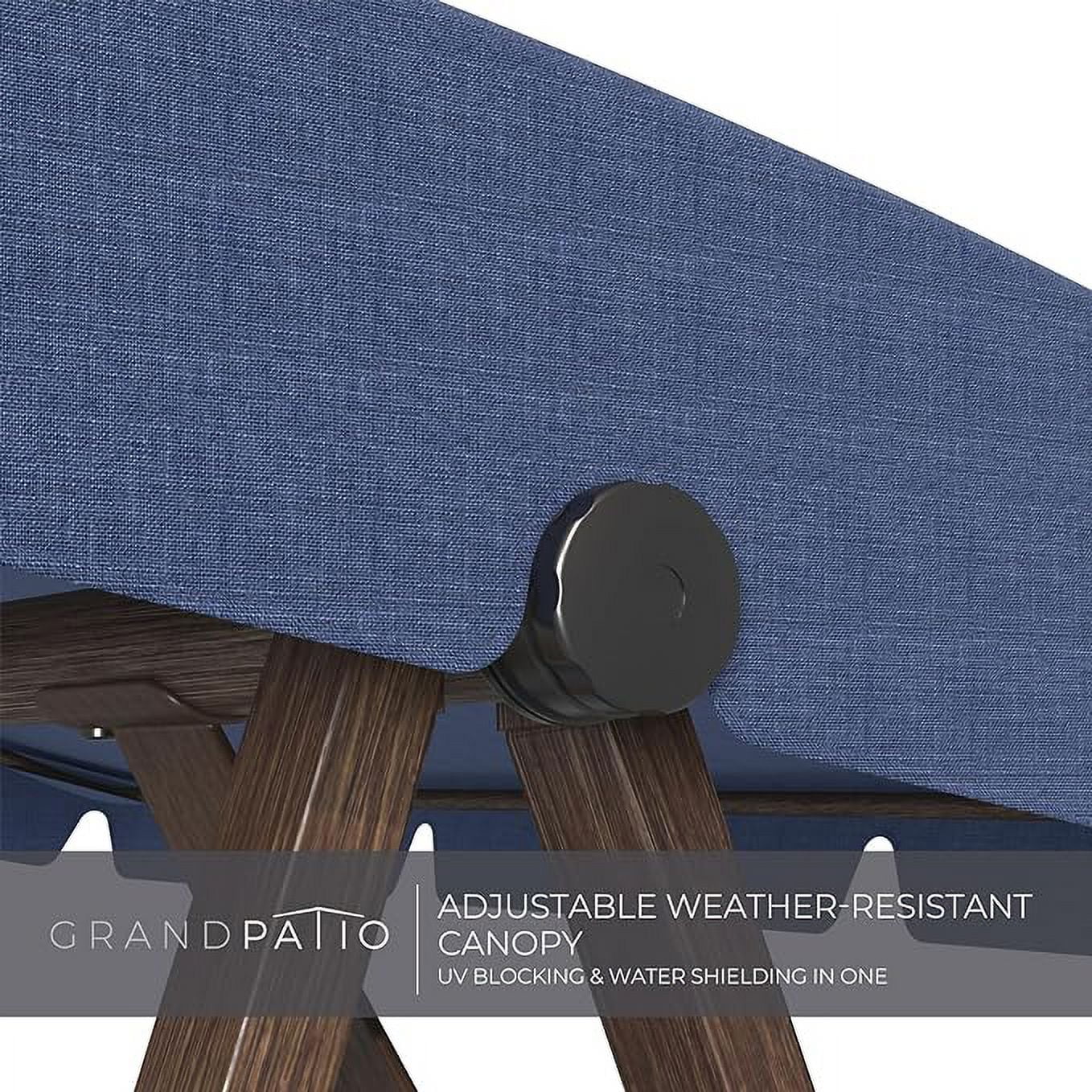 Grand Patio Porch Swing, Outdoor 2-Seat Patio Swing Chair, Adjustable Tilt Canopy, with Removable Cushion, Weather Resistant Powder Coated Painted Woodgrain Frame, Farmhouse Style-Dark Blue