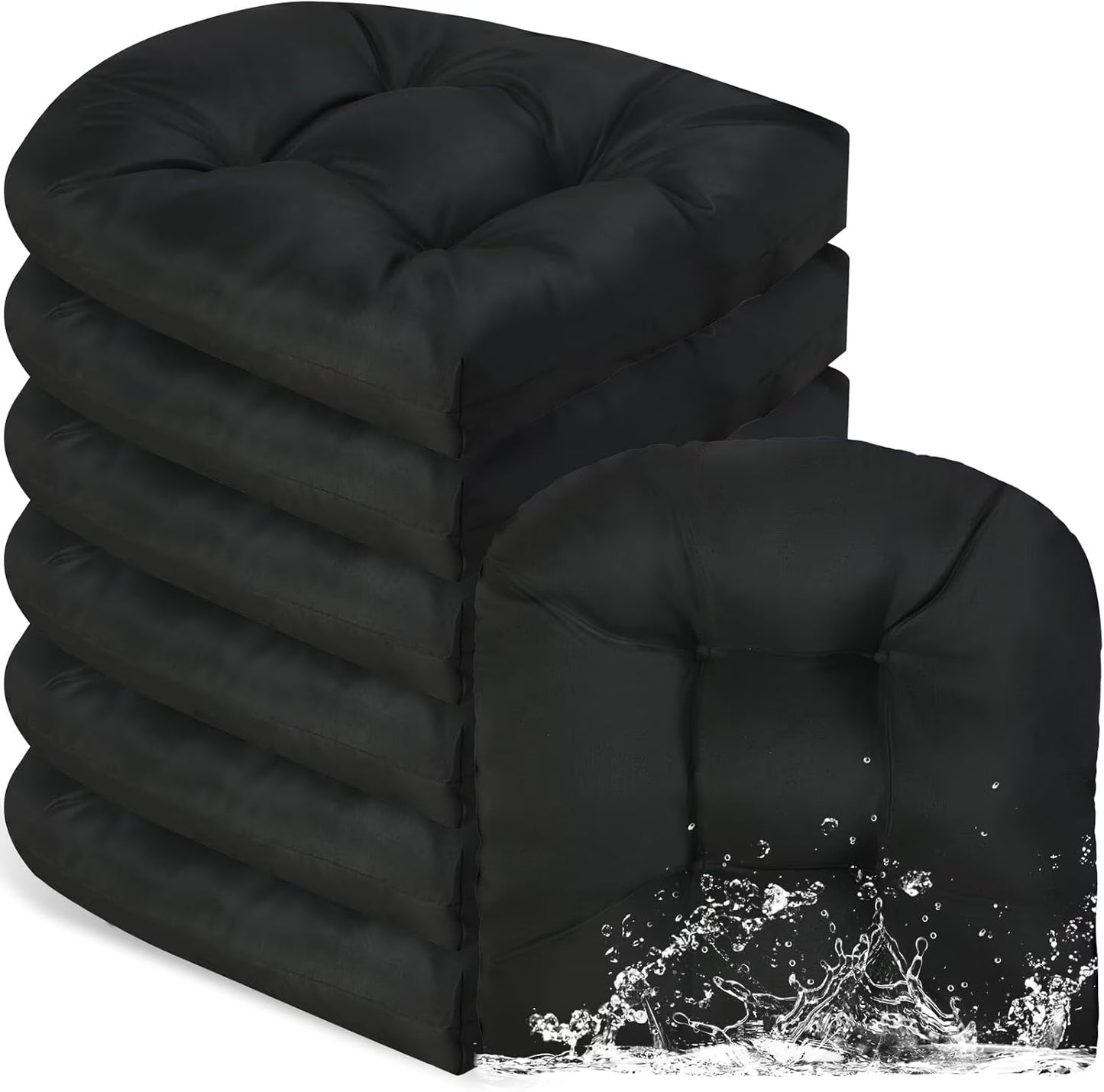 Outdoor Chair Cushions Set of 6 Waterproof Sun Protection Square Tufted Overstuffed Patio Furniture Seat Cushion for Patio Funiture Dining Indoor 19" x 19"