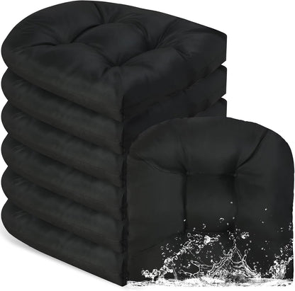Outdoor Chair Cushions Set of 6 Waterproof Sun Protection Square Tufted Overstuffed Patio Furniture Seat Cushion for Patio Funiture Dining Indoor 19" x 19"