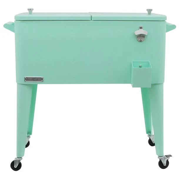 Permasteel 80-Qt Classic Outdoor Steel Patio Cooler on Wheels, Beverage Rolling Cart, Pink