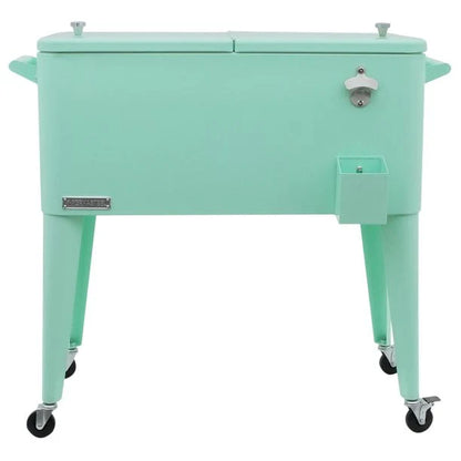 Permasteel 80-Qt Classic Outdoor Steel Patio Cooler on Wheels, Beverage Rolling Cart, Pink