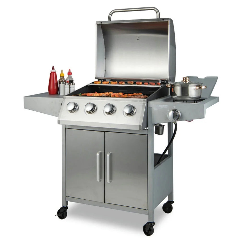 Aimee Lii 50000BTU 5-Burner Propane Gas Grill with Side Burner and 2 Prep Tables, BBQ Grill for Outdoor Cooking Kitchen, Garden and Patio Backyard Barbecue-Silver
