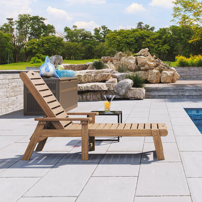 Dextrus Outdoor Chaise Lounge Chair with Wide Armrest and Adjustable Backrest, Waterproof Resin Patio Lounger with 350lbs Capacity