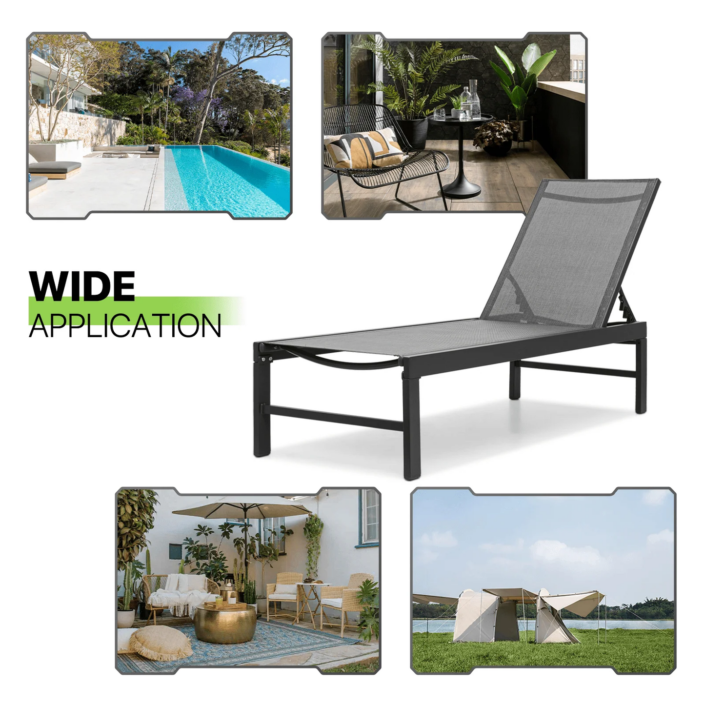Magshion Set of 2 Patio Lounge Chairs with Adjustable Backrest, Pool Recliner Outdoor Chaise with Aluminum Frame for Beach Backyard Garden, Grey