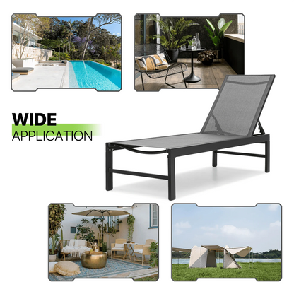 Magshion Set of 2 Patio Lounge Chairs with Adjustable Backrest, Pool Recliner Outdoor Chaise with Aluminum Frame for Beach Backyard Garden, Grey