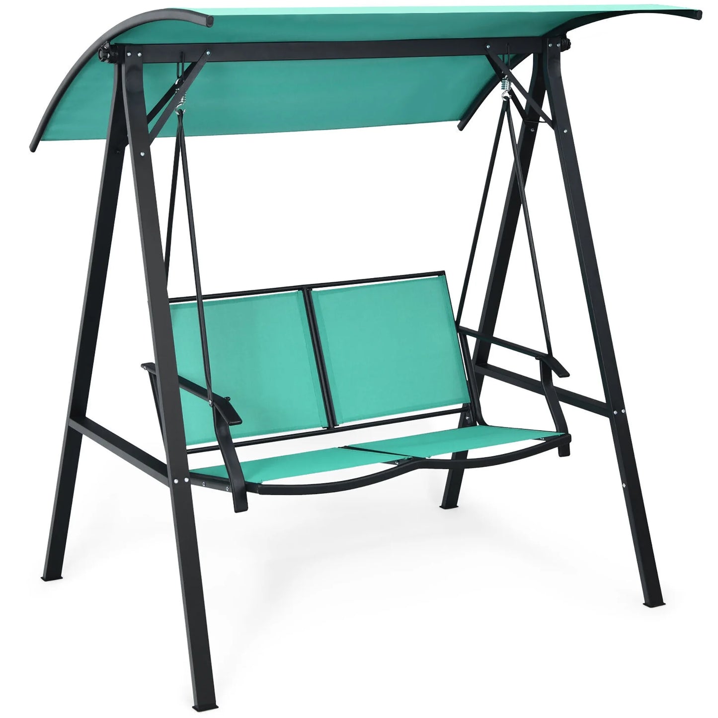 Gymax 2-Person Outdoor Patio Porch Swing Chair w/Adjustable Canopy Turquoise