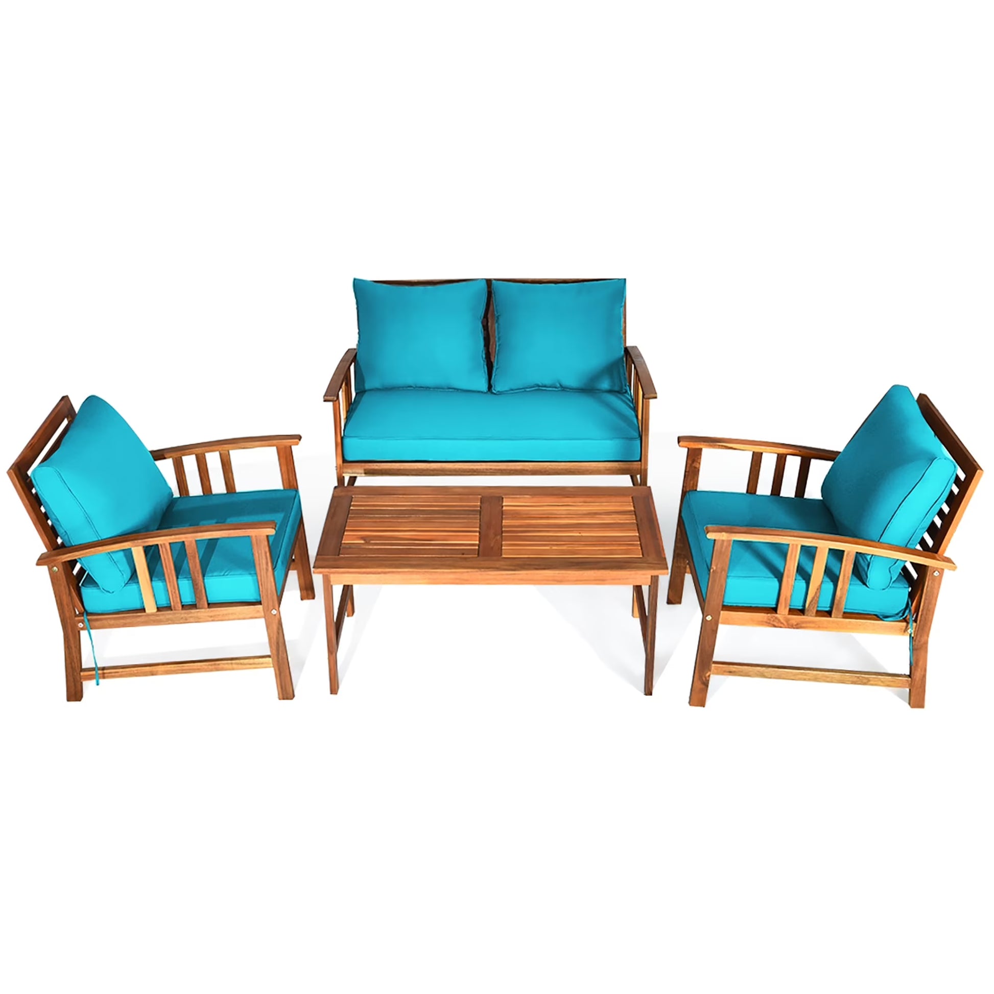 4 PCS Wooden Patio Furniture Set Outdoor Seating Chat Set Grey
