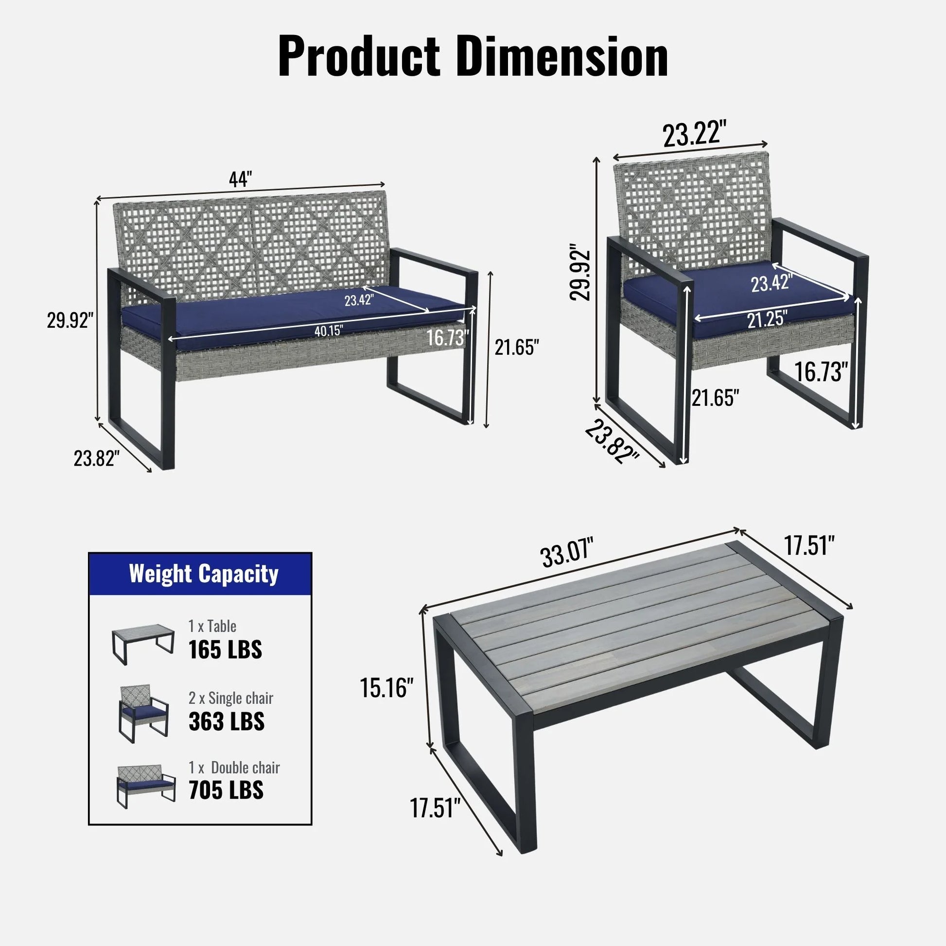 Enyopro 4-Piece Patio Furniture Set, with 2 Arm Chairs, Love Seat & Tempered Glass Coffee Table, Rattan Outdoor Conversation Chair Sets for Patio Porch Deck Balcony, Gray