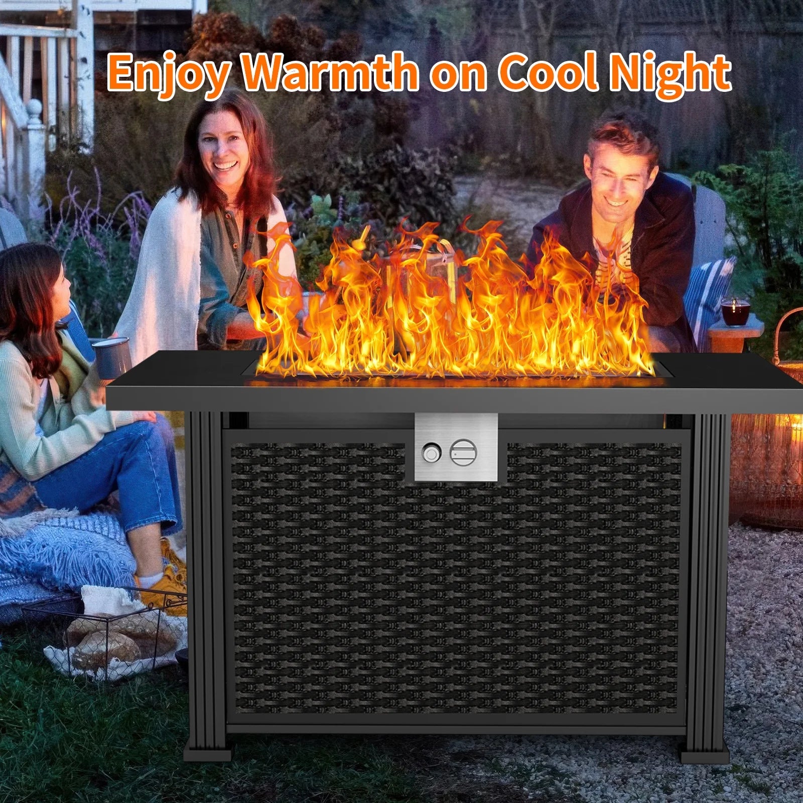 AMONSEE Propane Fire Pit for Outside, 28" GAS Firepit Table with Lid and Lava Rock for Patio Garden Party