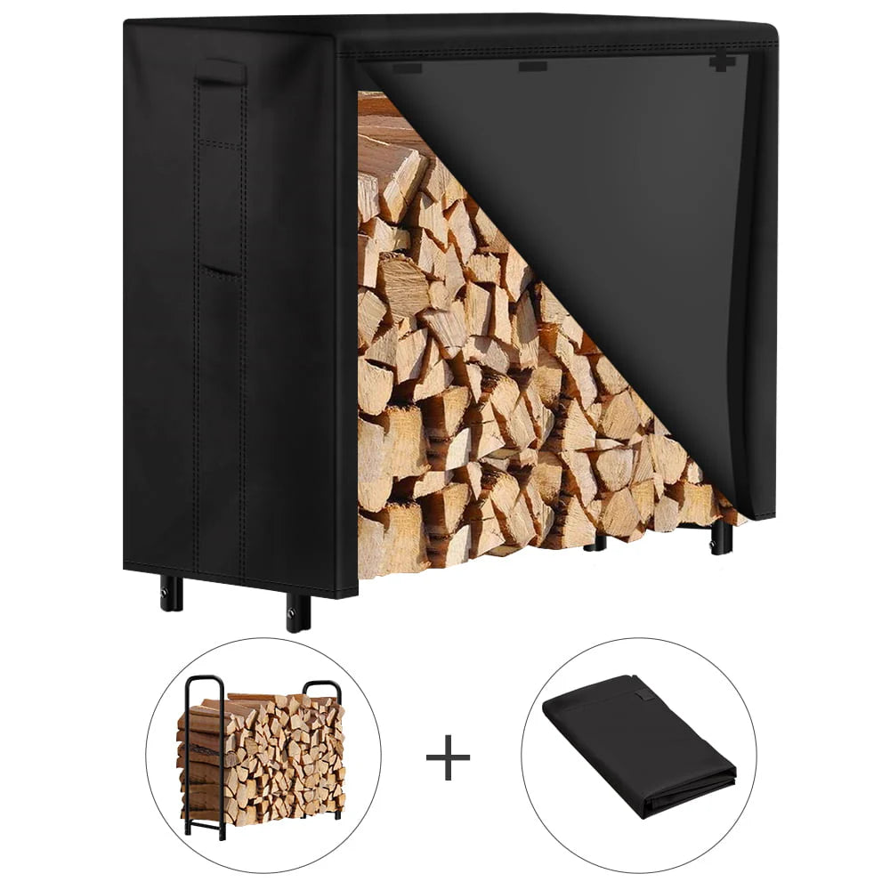 Amagabeli 4ft Firewood Log Rack with Cover Combo Set Waterproof Outdoor Log Holder for Fireplace Heavy Duty Wood Stacker Pit for Patio Logs Storage Steel Tubular Wood Pile Rack Tool Accessories Black