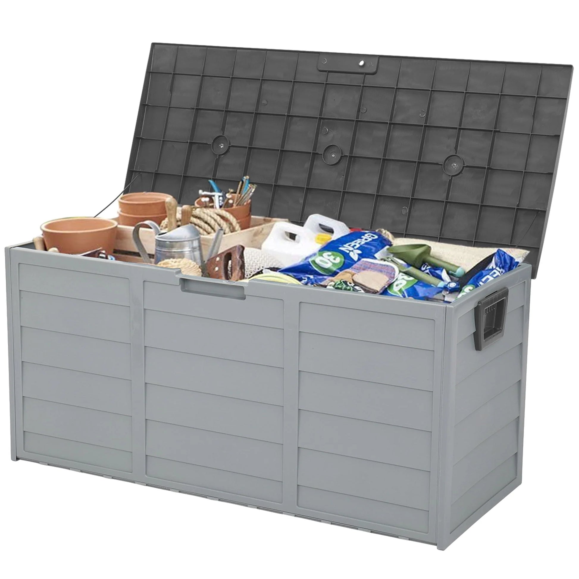 Seizeen 75 Gallon Resin Deck Box on Wheels, Patio Large Storage Cabinet, Outdoor Waterproof Storage Chest, Storage Container for Outside Furniture Cushions, Garden Tools, Kids' Toys, Gray, D7232