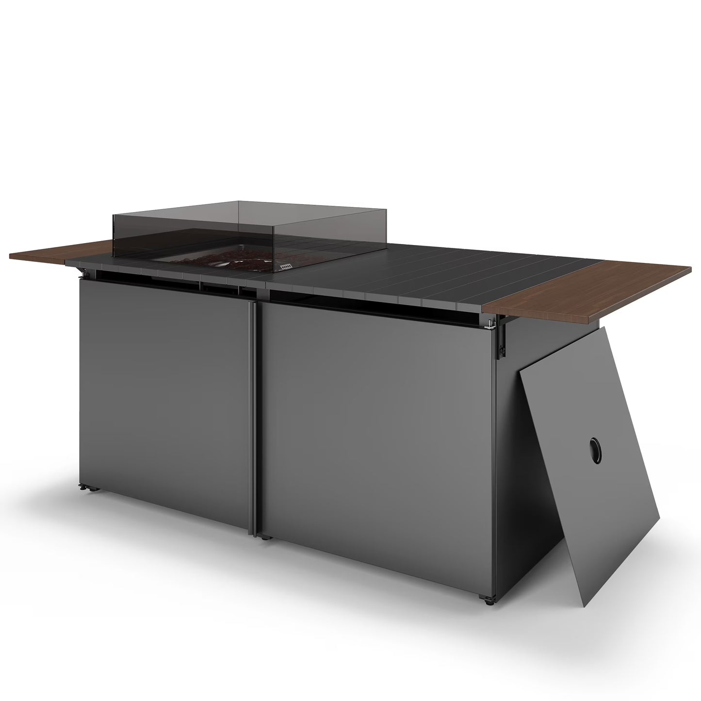 LAUSAINT HOME 43" Outdoor Fire Pit Table , 55,000 BTU Patio Propane Fire Pit with Wood Grain Tabletop & Wind Guard, Black