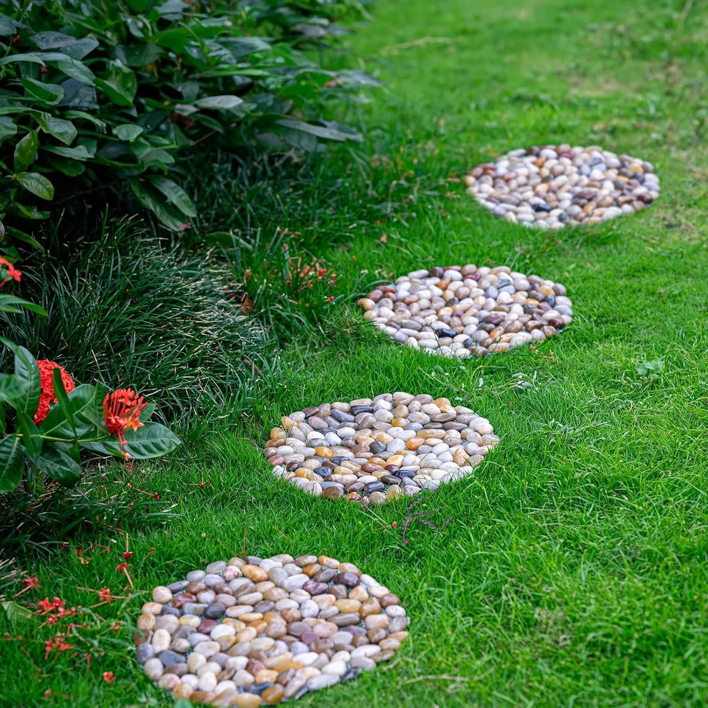 River Rocks Stepping Stones Pavers Outdoor for Garden Walkway, Pebbles Polished Gravel for Yard Lawn Patio Pathway Landscaping, 6PACK (Roundness)