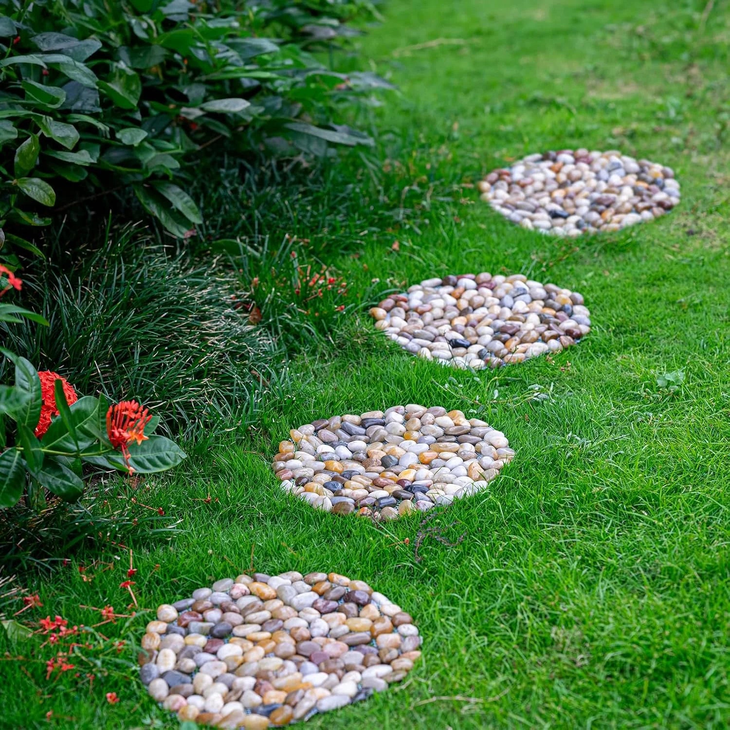 River Rocks Stepping Stones Pavers Outdoor for Garden Walkway, Pebbles Polished Gravel for Yard Lawn Patio Pathway Landscaping, 6PACK (Roundness)