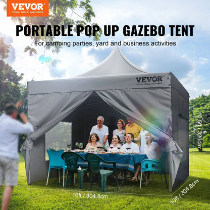 HCY 10x10 FT Pop up Canopy with Removable Sidewalls, Instant Canopies Portable Gazebo & Wheeled Bag, UV Resistant Waterproof, Enclosed Canopy Tent for Outdoor Events, Patio, Backyard, Party, Camping
