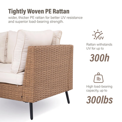 LAUSAINT HOME 6 Pieces Outdoor Furniture Set, Patio Rattan Wicker Sectionals with 4 Chairs and 2 Ottomans, Beige Cushions