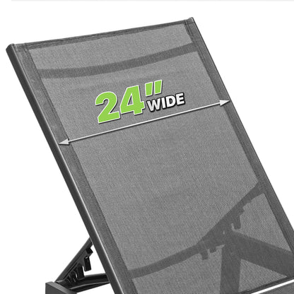 Magshion Set of 2 Patio Lounge Chairs with Adjustable Backrest, Pool Recliner Outdoor Chaise with Aluminum Frame for Beach Backyard Garden, Grey