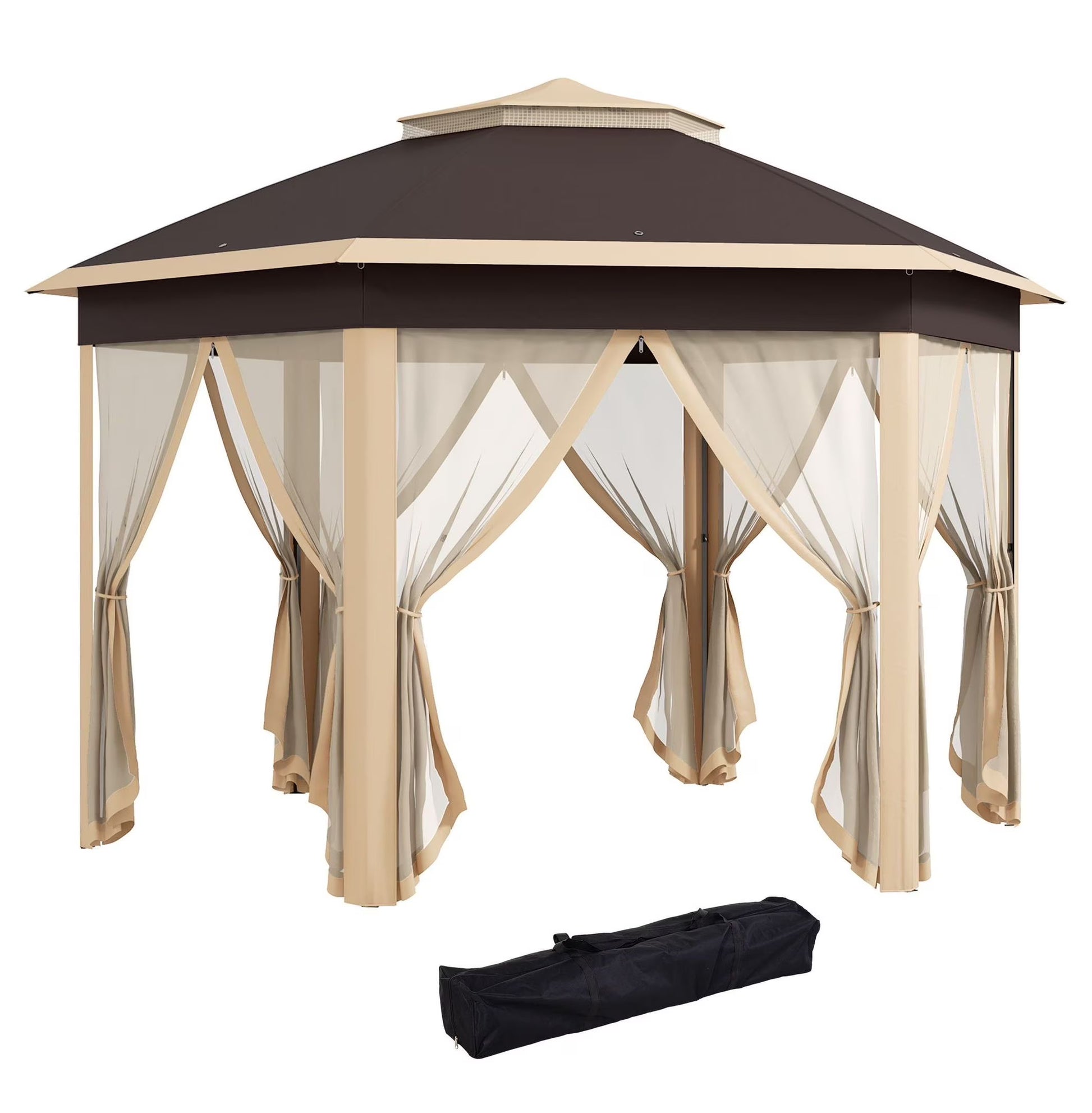SAZYY 13x13 Pop Up Gazebo Hexagonal Canopy with Mesh Netting for Outdoor Events, Patio Garden Wedding Party Shelter