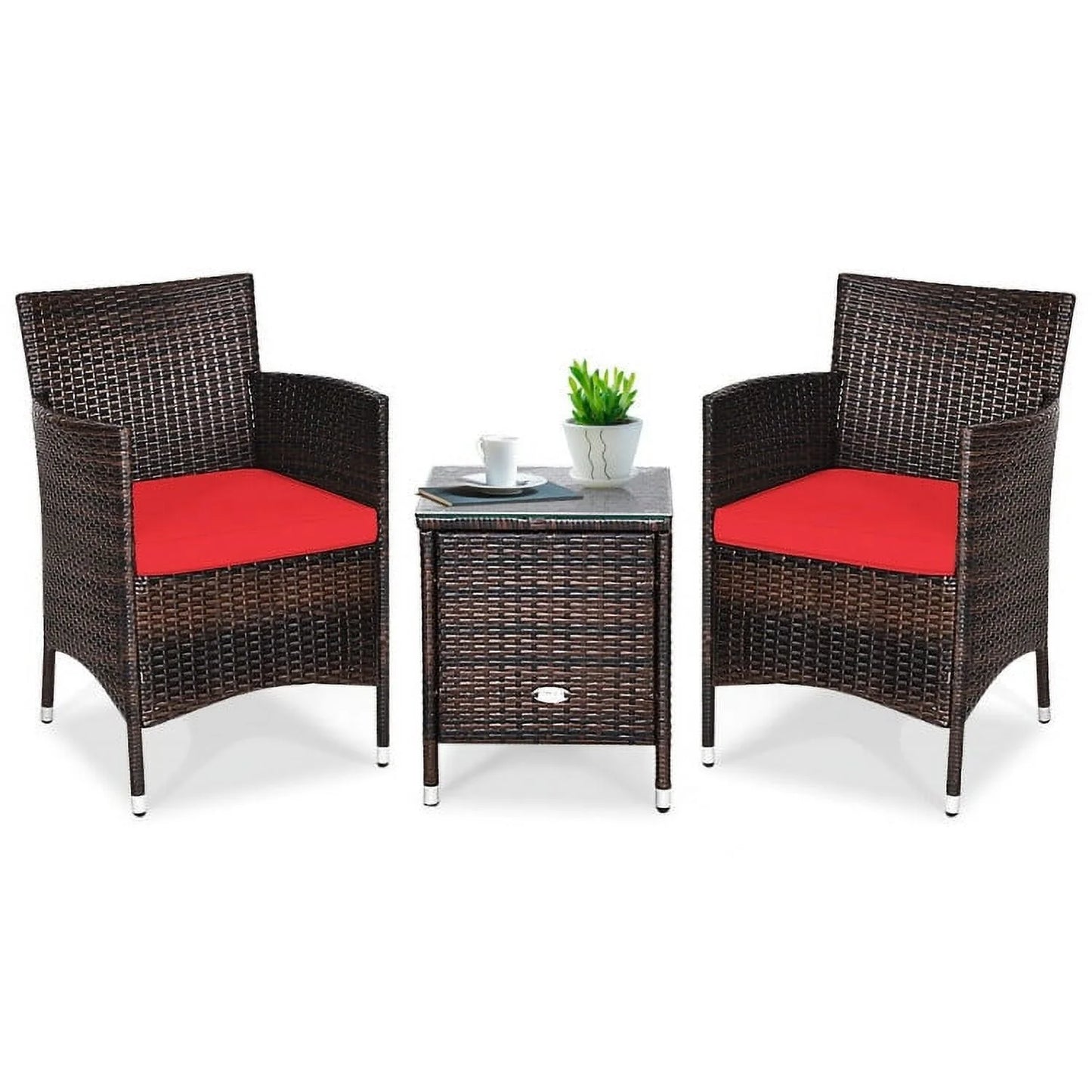 Topcobe 3 Piece Wicker Patio Furniture Set, Wicker Outdoor Sectional with Washable and Removable Cushion for Patio, B-Red