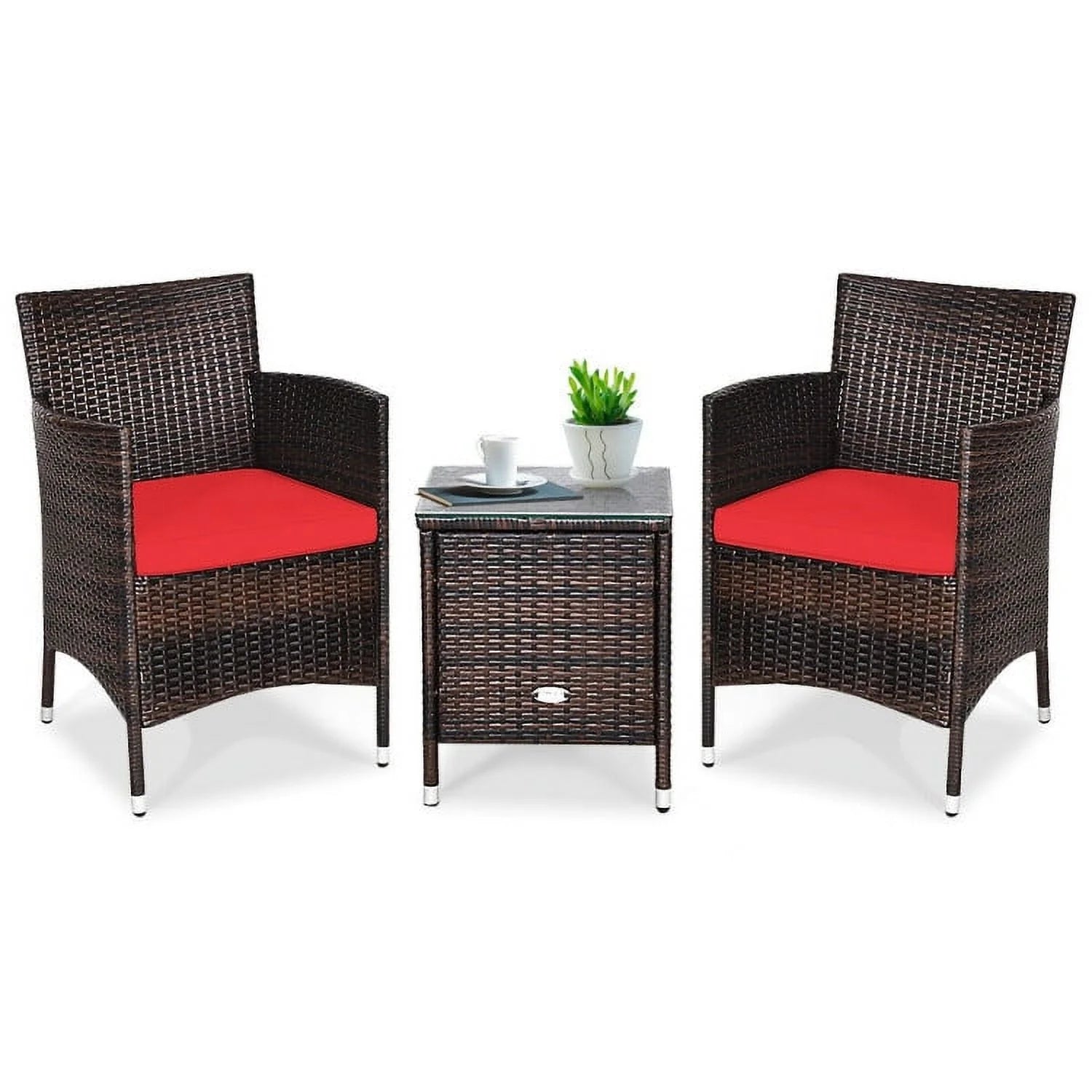 Topcobe 3 Piece Wicker Patio Furniture Set, Wicker Outdoor Sectional with Washable and Removable Cushion for Patio, B-Red