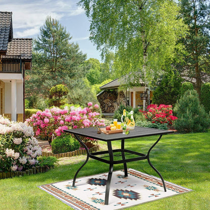 SUNCROWN 37" 4 Seat Outdoor Dining Table Patio Metal Square Bistro Balcony Table with 1.57" Umbrella Hole, Black