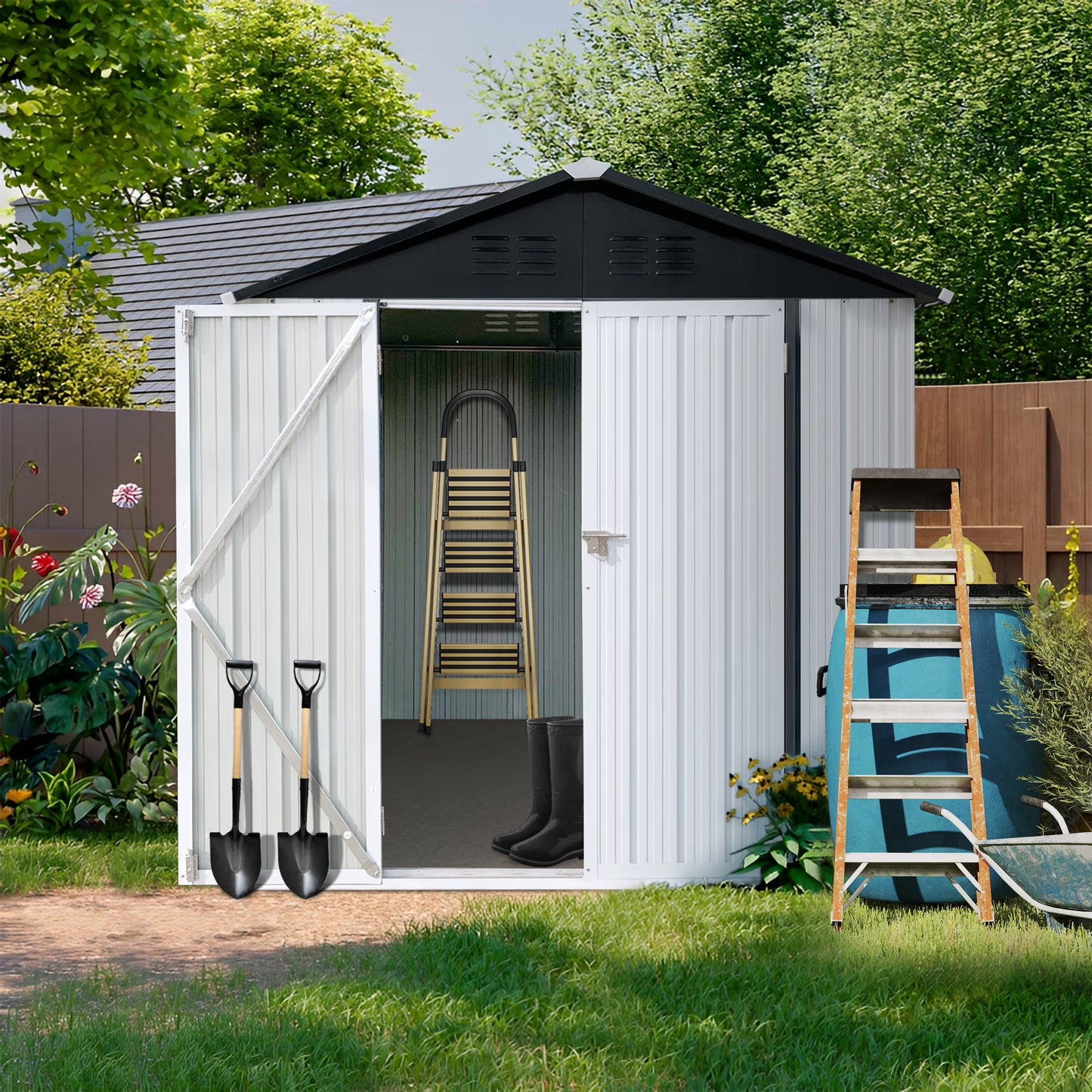 Aukfa Outdoor Storage Shed, 5 X 4 FT Metal Garden Shed, Waterproof Tool Shed for Backyard Patio, Brown