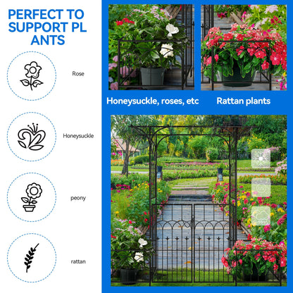 Dextrus Metal Garden Trellis with Gate and Built-in Planter Box, Perfect for Outdoor Climbing Plants, Wedding Ceremonies for Ceremony, Enhancing Your Lawn, Patio, and Backyard