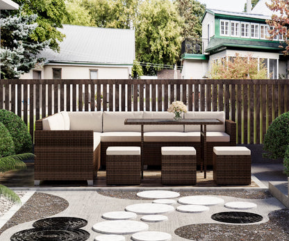 Bifanuo 7 Piece Patio Furniture Set, Outdoor Furniture Patio Sectional Sofa, All Weather PE Rattan Outdoor Sectional with Beige Cushions and Table, Black Wicker