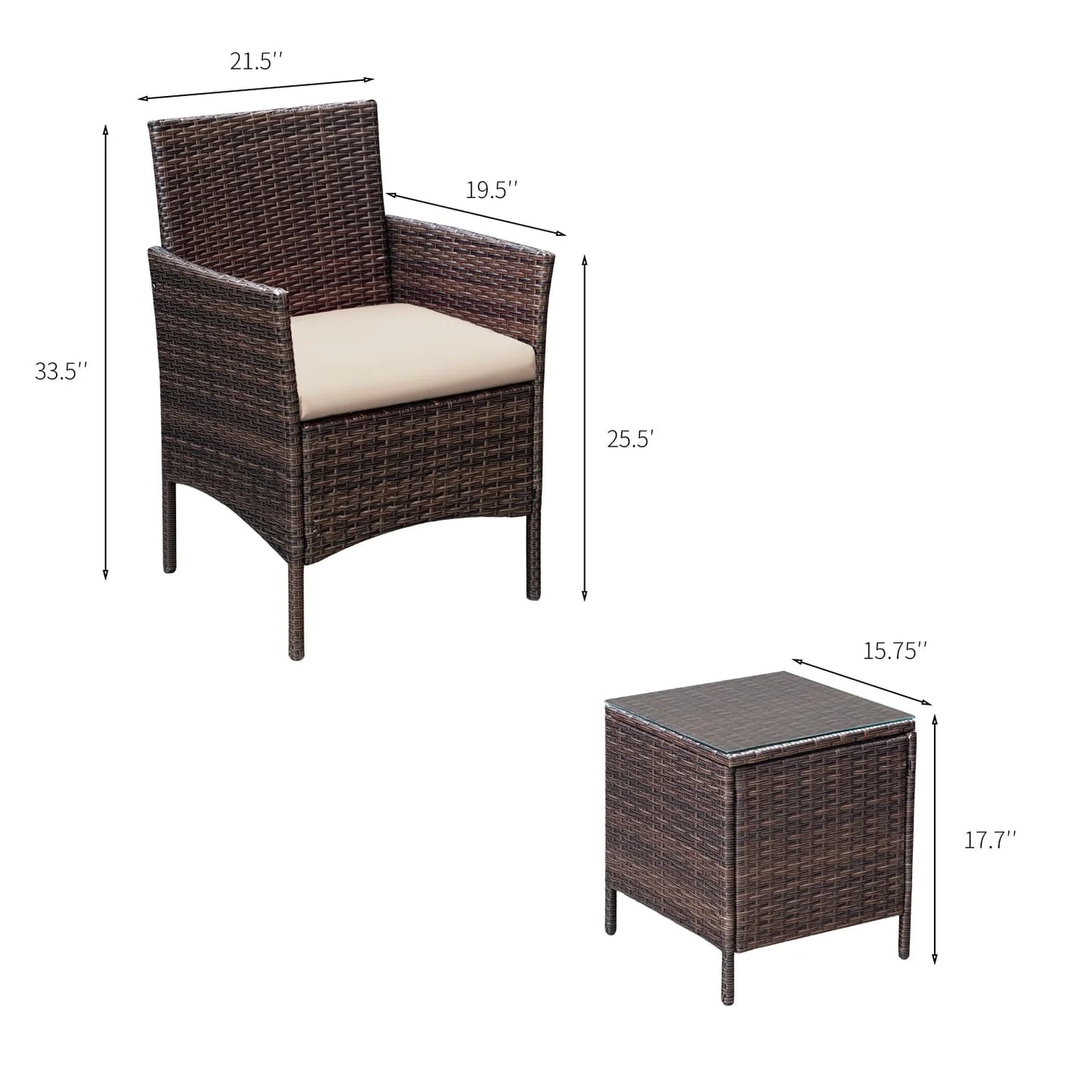 Devoko Patio Conversation Set Outdoor Furniture Set PE Rattan Set of 3, Brown/Beige