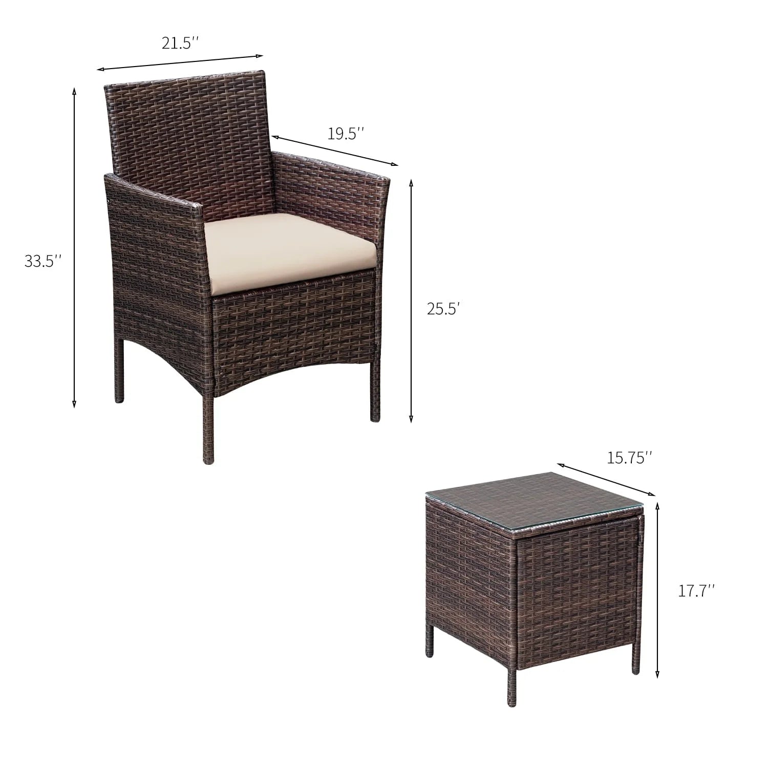 Devoko Patio Conversation Set Outdoor Furniture Set PE Rattan Set of 3, Brown/Beige