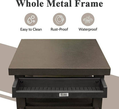 Domi Grill Carts Outdoor with Storage and Wheels, Whole Metal Portable Table and Storage Cabinet for BBQ,Deck,Patio,Backyard(Brown)