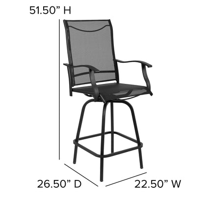 Flash Furniture Valerie Outdoor Sling Patio Barstools with Footrest and Arms, Set of 2, Black