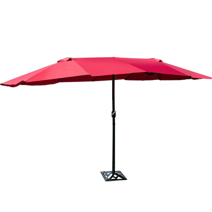 Costway 15' Market Outdoor Umbrella Double-Sided Twin Patio Umbrella with Crank Wine