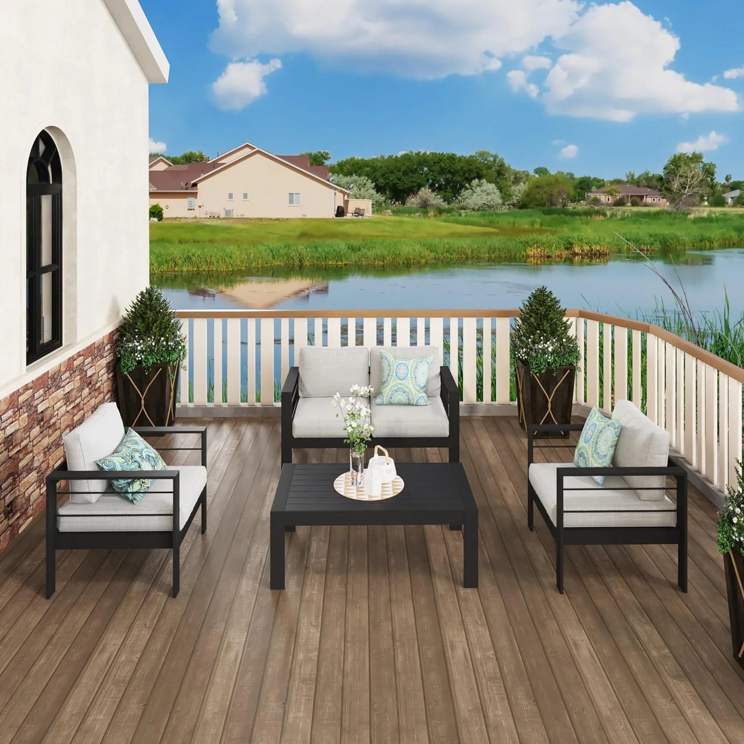 Patio Seating Outdoor Loveseat, All-Weather Metal Aluminum Outdoor Patio Furniture Sofa with 5" Thick and Soft Cushion-Light Gray,Outdoor Seating