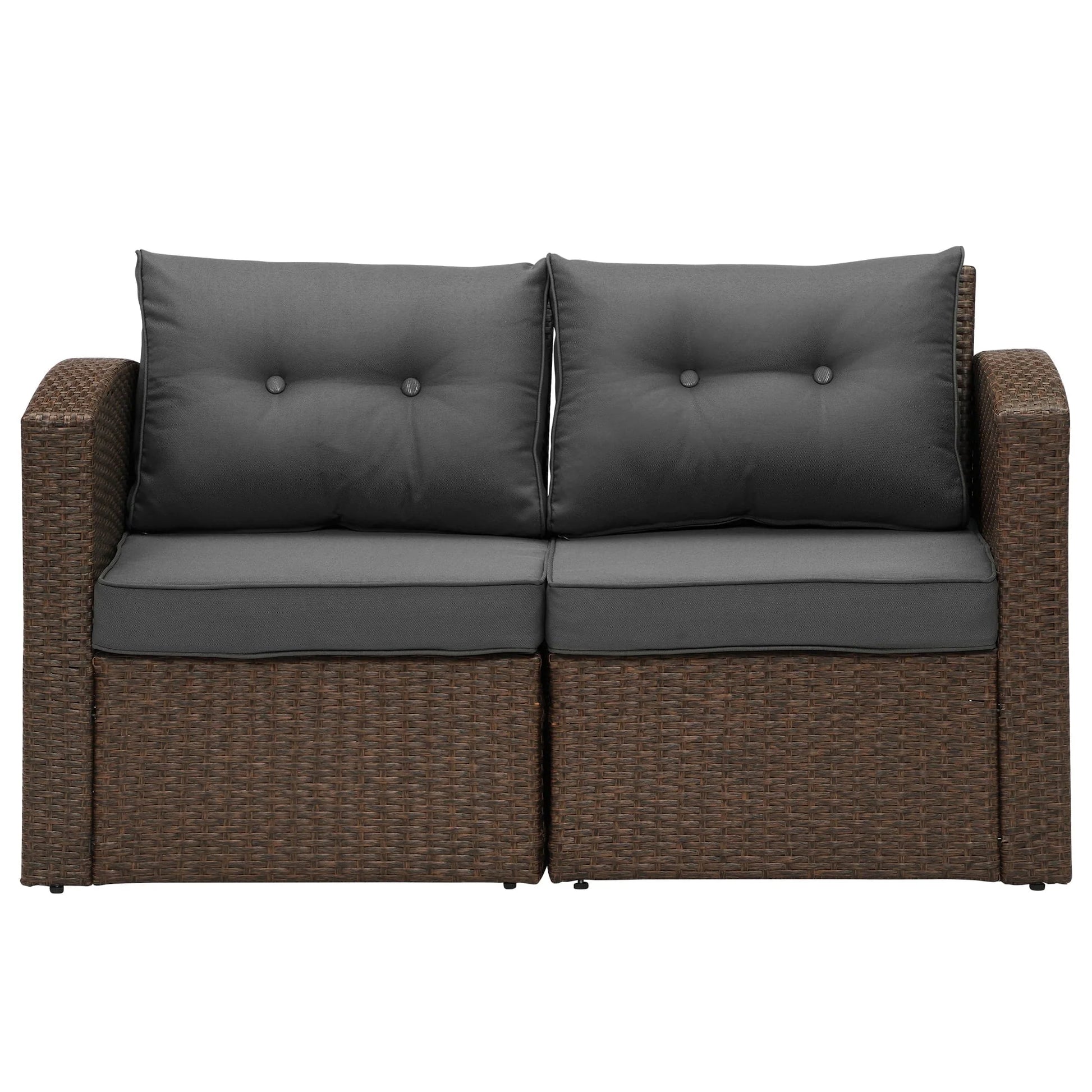 Superjoe 2 Pcs Outdoor Patio Furniture Garden Loveseat Wicker Couch,Gray