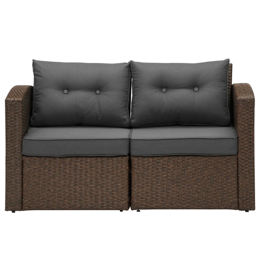 Superjoe 2 Pcs Outdoor Patio Furniture Garden Loveseat Wicker Couch,Gray