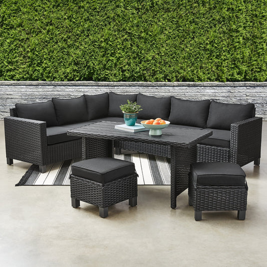 Better Homes & Gardens Brookbury 5-Piece Outdoor Wicker Patio Sectional Dining Set - Black