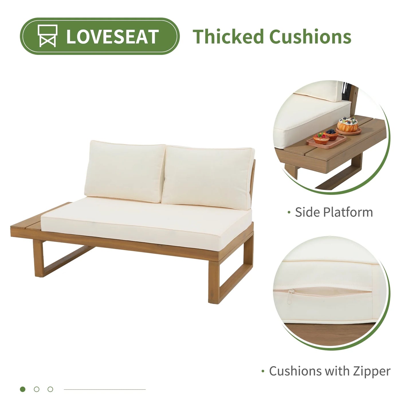 OC Orange-Casual Outdoor 4-Piece Acacia Wood Furniture Set, All-Weather Patio Sectional Sofa Set, Rope Lounge Couch with Wood Table, Cream White Cushion