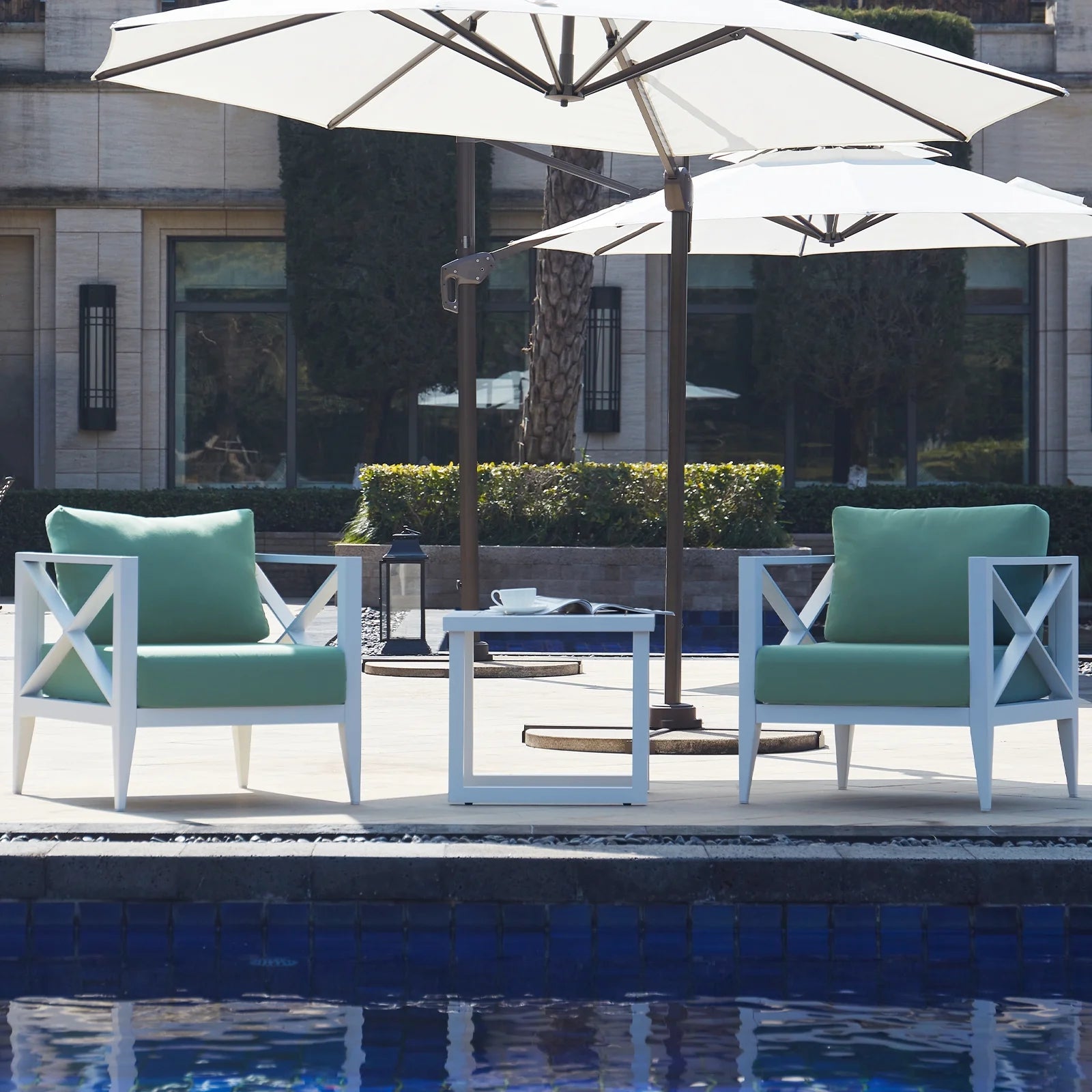 MBY Outdoor Aluminum Patio Furniture Set, 2-Seats Patio Conversation Sofa Set with 1 Coffee Table, All Weather for Pool, Balcony, Garden-White
