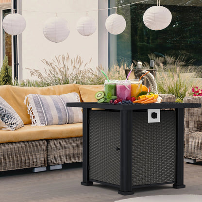 DOMQGA 28" Propane Fire Pit Table, 2-in-1 Square 50,000 BTU Propane Gas Fire Pit Table with Lid and Lava Rock,for Outside Patio Yard Party Garden and Lawn