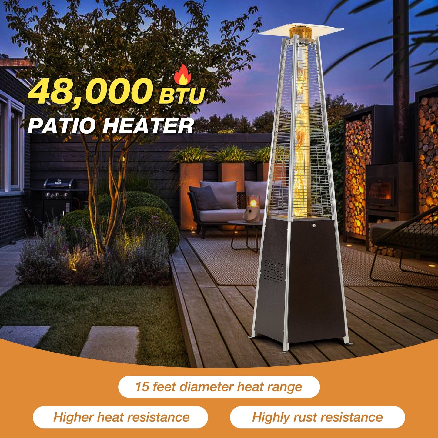FOOWIN Propane Patio Heater, 48000 BTU Outdoor Patio Heater, Bronze