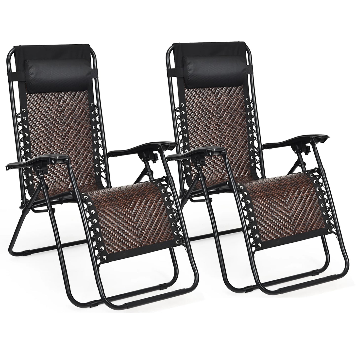 Costway 2PCS Patio Rattan Zero Gravity Lounge Chair Folding Recliner Headrest Brown