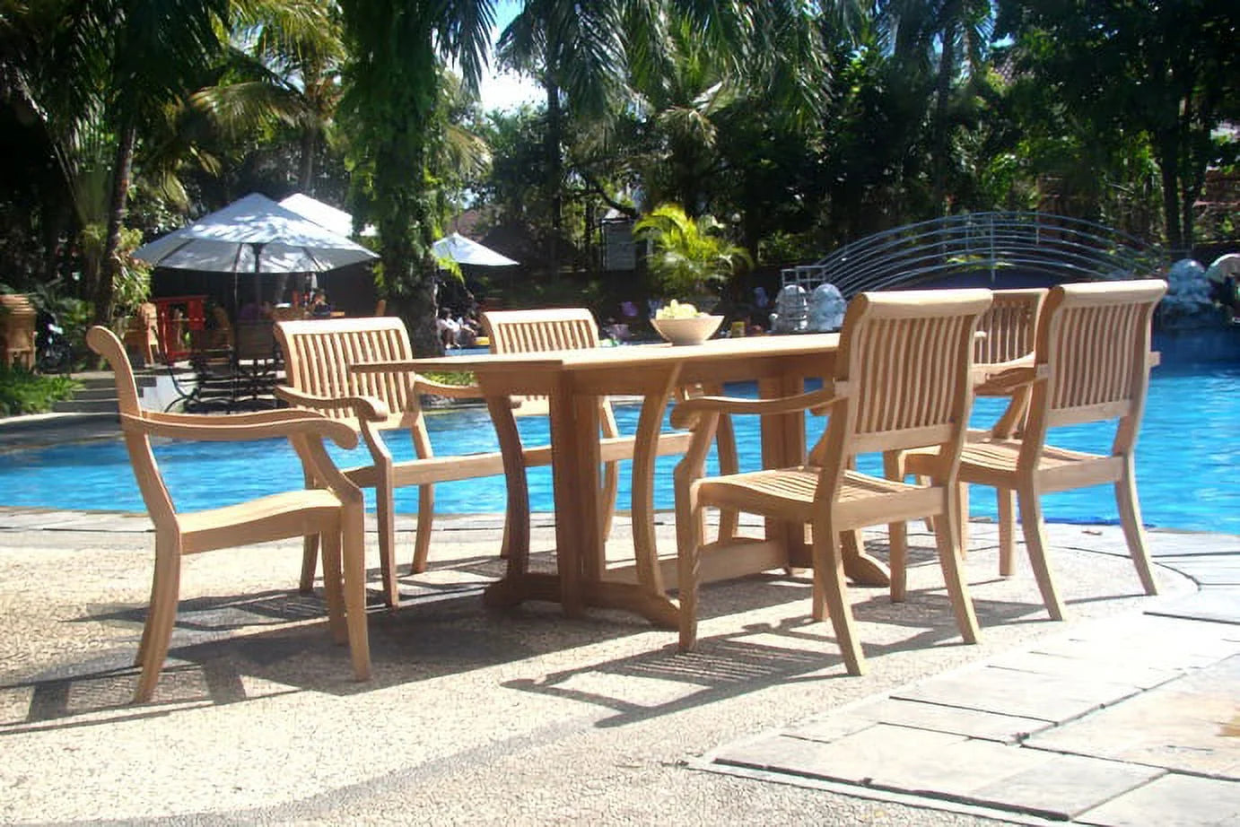 Teak Dining Set:6 Seater 7 Pc - 94" Oval Table And 6 Ashley Reclining Arm Chairs Outdoor Patio Grade-A Teak Wood WholesaleTeak #WMDSAS9